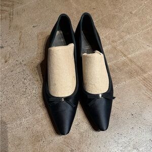 Salvatore Farragamo black satin bow with kitten heel